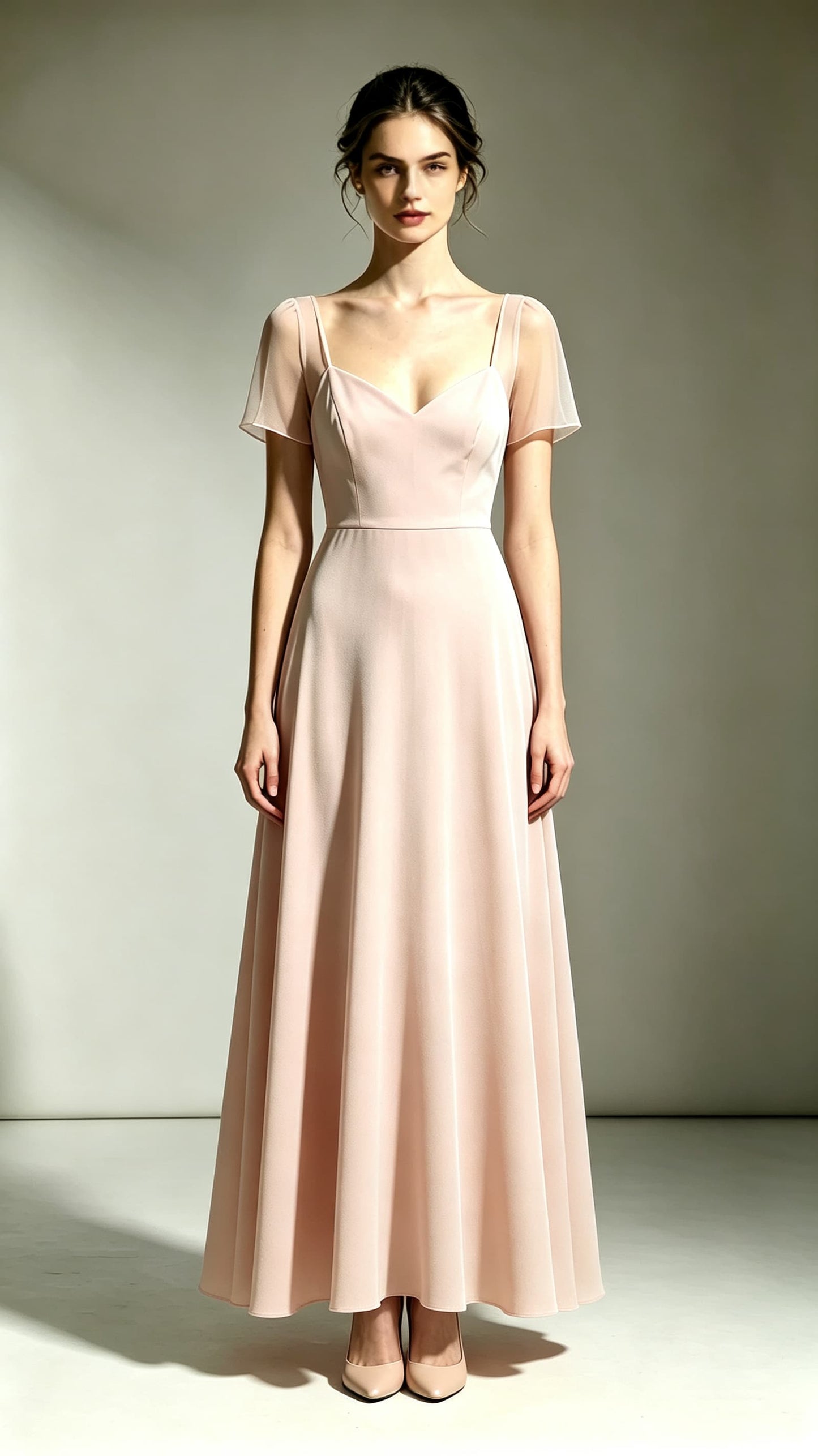 Eye-catching A-line Pink Bridesmaid Gowns V Neck Polyester Long Prom Gowns LFNL0738