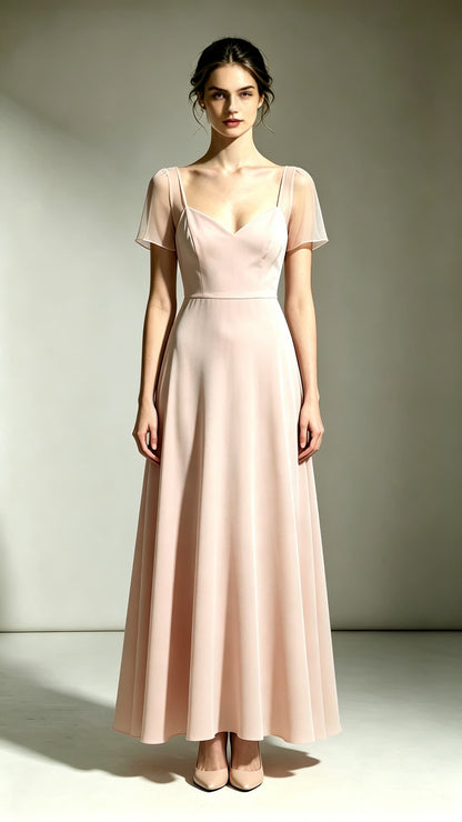 Eye-catching A-line Pink Bridesmaid Gowns V Neck Polyester Long Prom Gowns LFNL0738