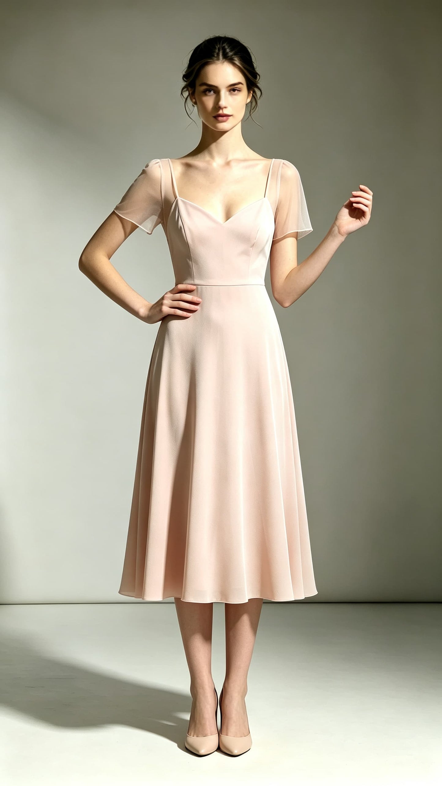 Classy A-line Pink Bridesmaid Gowns V Neck Polyester Prom Gowns LFNL0737
