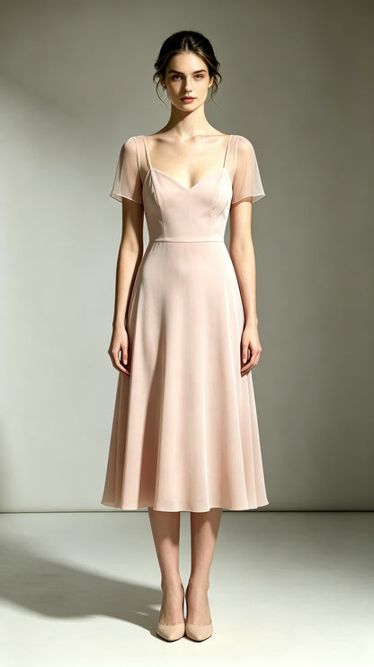 Classy A-line Pink Bridesmaid Gowns V Neck Polyester Prom Gowns LFNL0737