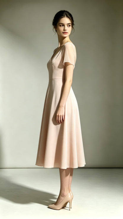 Classy A-line Pink Bridesmaid Gowns V Neck Polyester Prom Gowns LFNL0737