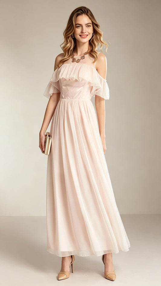 Beautiful tailored A-line Pink Bridesmaid dress Chiffon Long Formal Dress LFNC0077