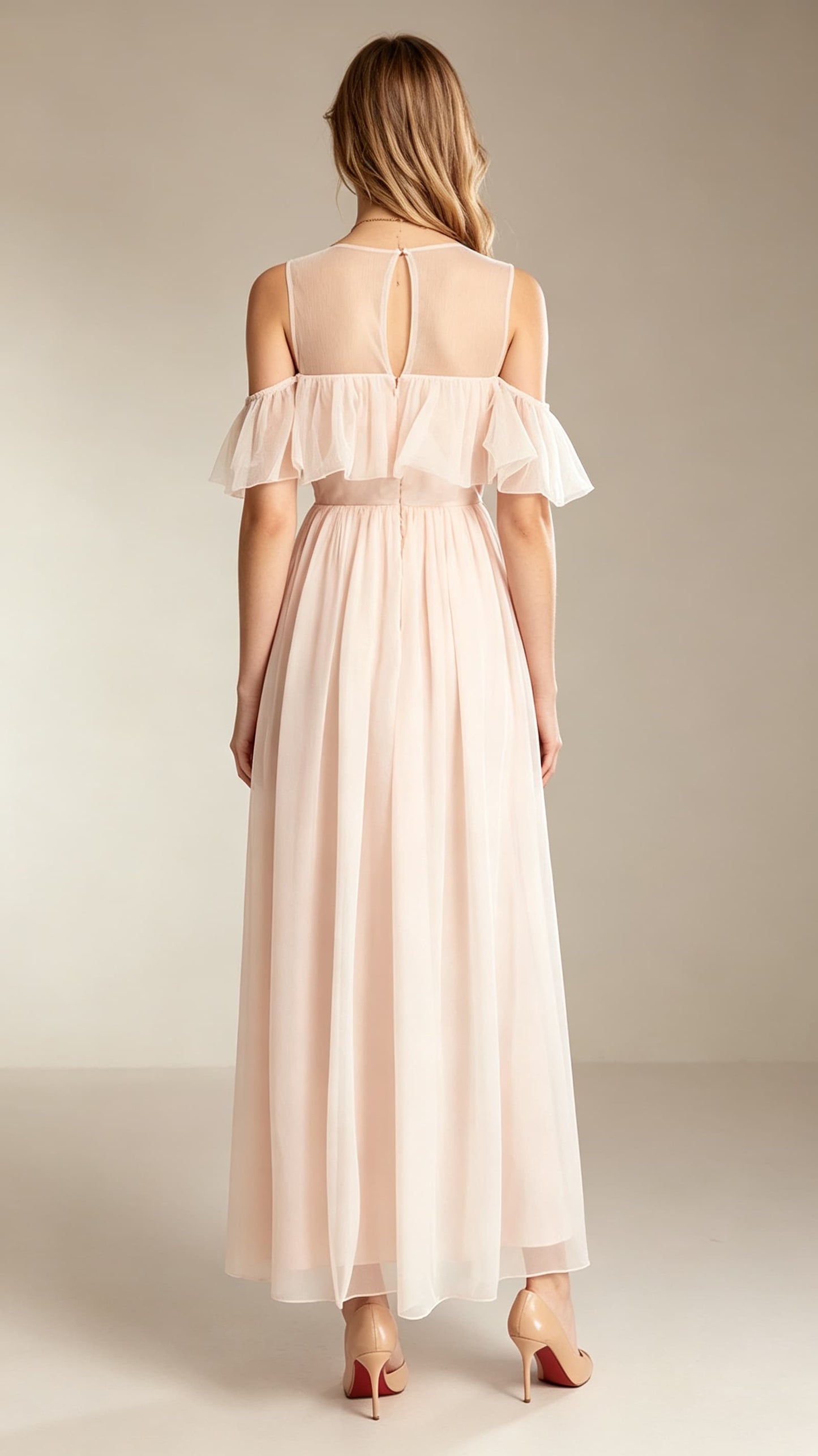 Beautiful tailored A-line Pink Bridesmaid dress Chiffon Long Formal Dress LFNC0077