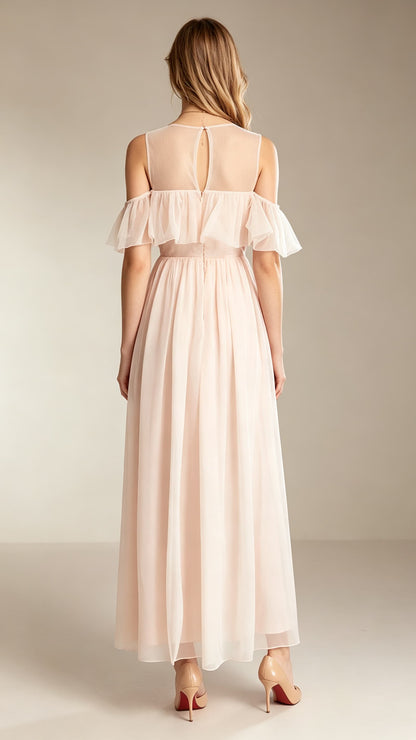Beautiful tailored A-line Pink Bridesmaid dress Chiffon Long Formal Dress LFNC0077