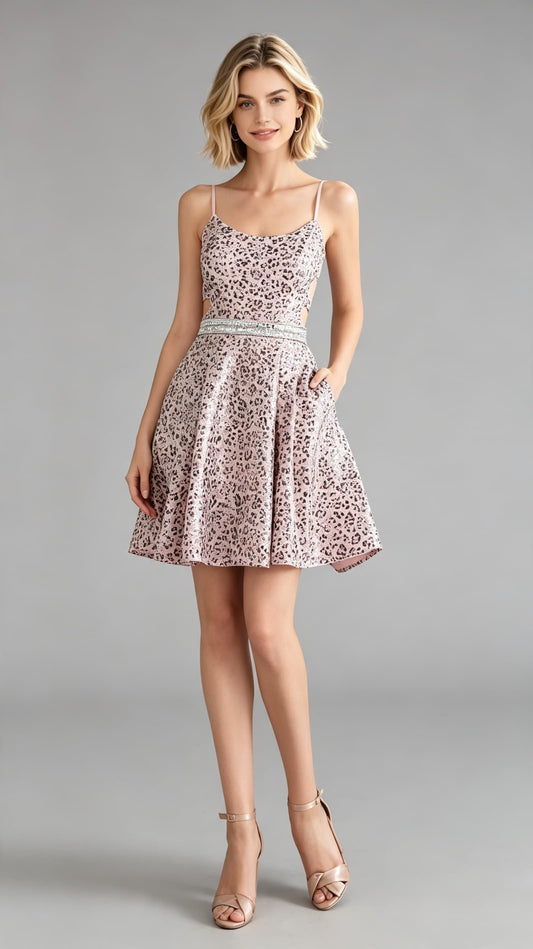 Chic A-line Pink Homecoming Dress Straps Sequins Maxi Dress LFNL0645