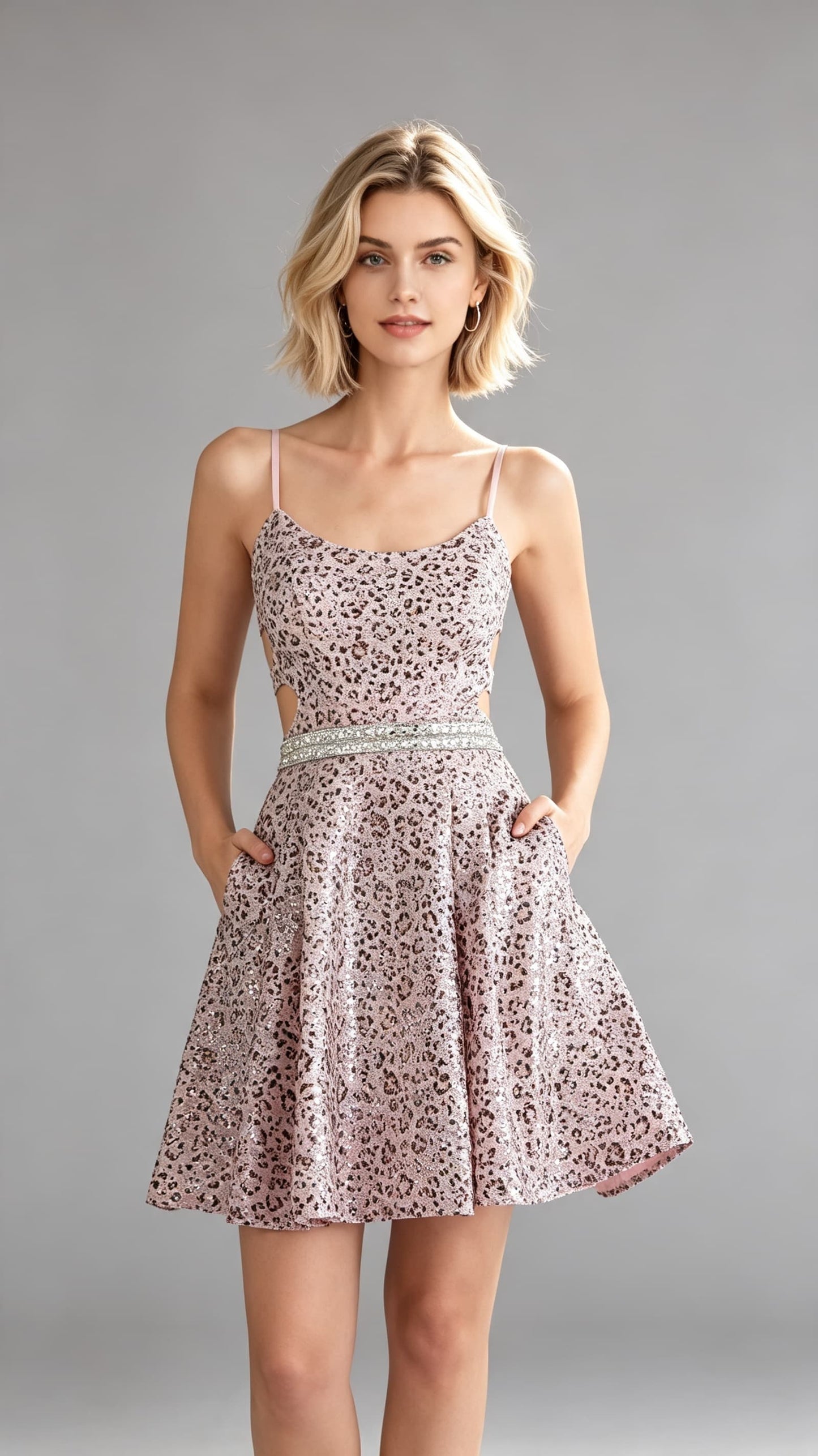 Chic A-line Pink Homecoming Dress Straps Sequins Maxi Dress LFNL0645