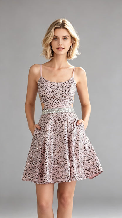 Chic A-line Pink Homecoming Dress Straps Sequins Maxi Dress LFNL0645