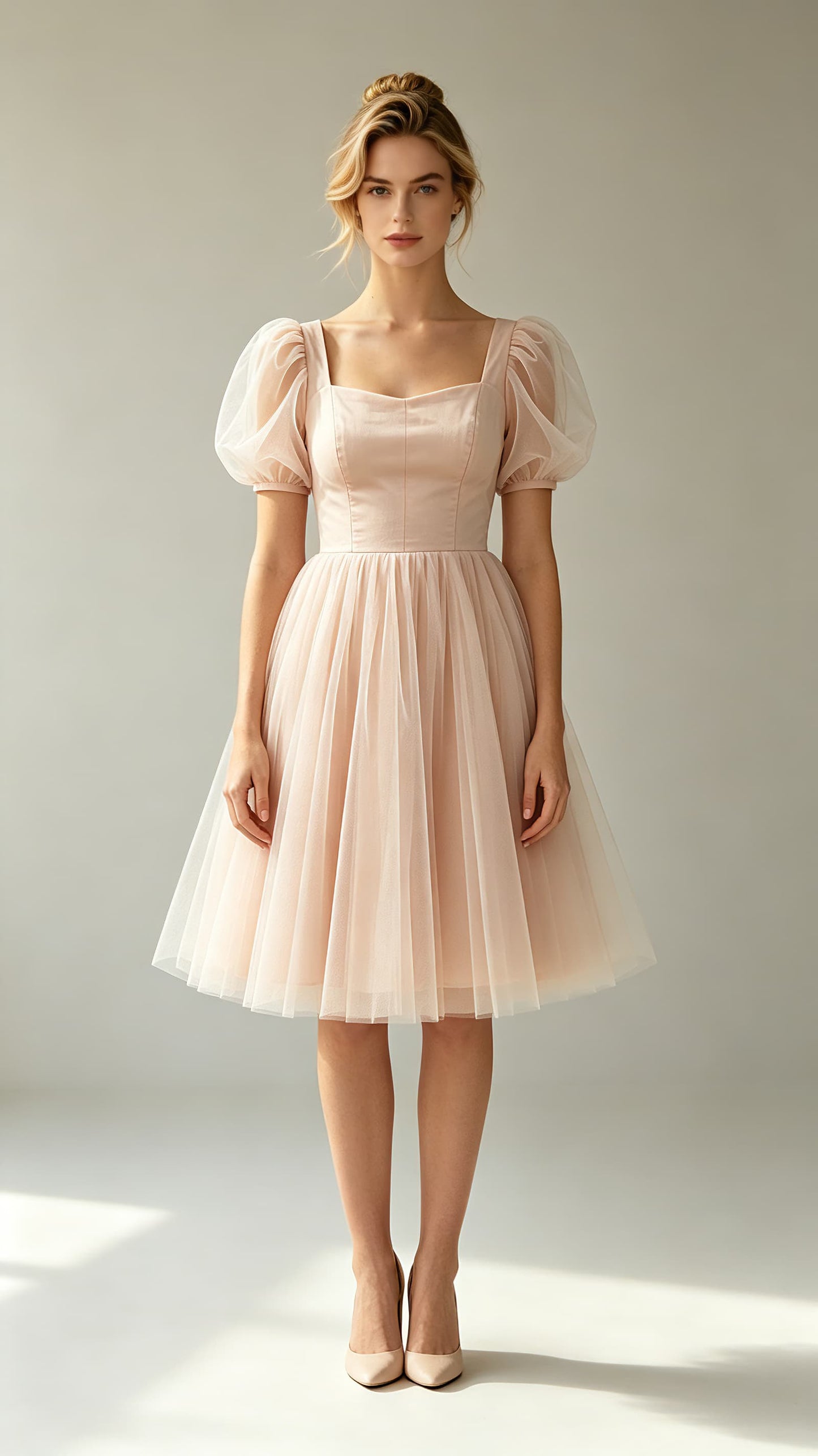 Effortless A-line Pink Evening Gowns Square Tulle Mini Gowns LFNL0775