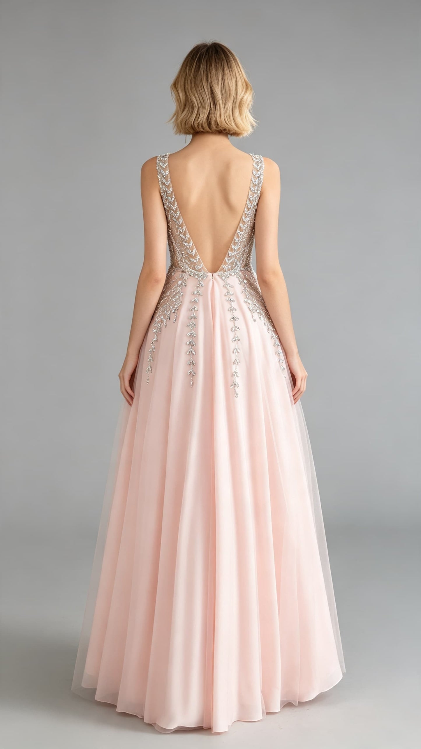 Lovely A-line Pink Evening Gowns V Neck Tulle&Beads Maxi Dress LFNL0644