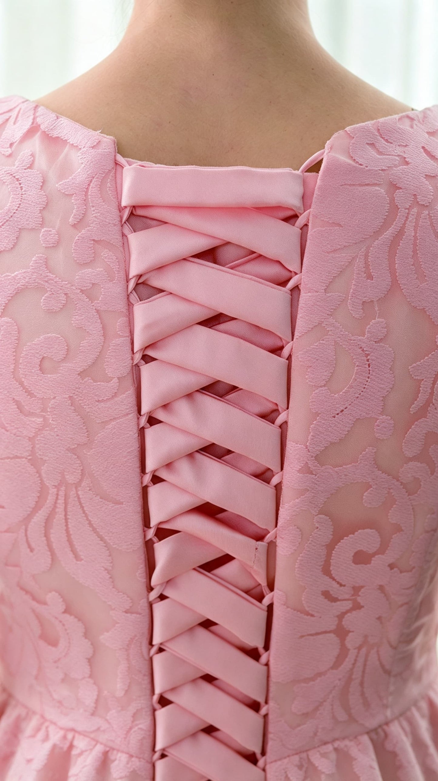 Stunning A-line Pink Evening Gowns Round Neck Lace Long Formal Dress LFNL0585