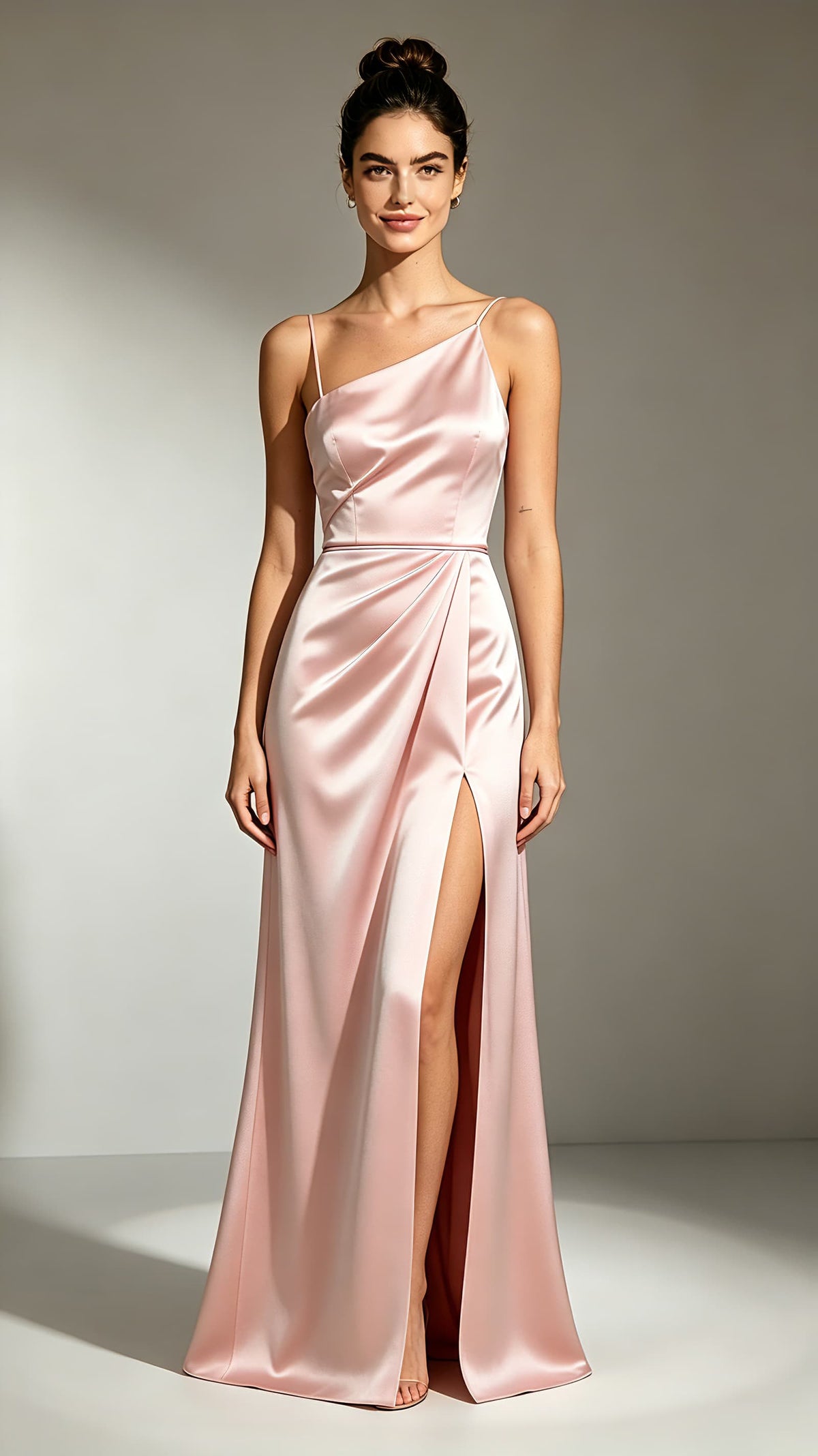Romantic Mermaid Pink Evening Gowns Straps Satin Maxi Dress LFNL0807