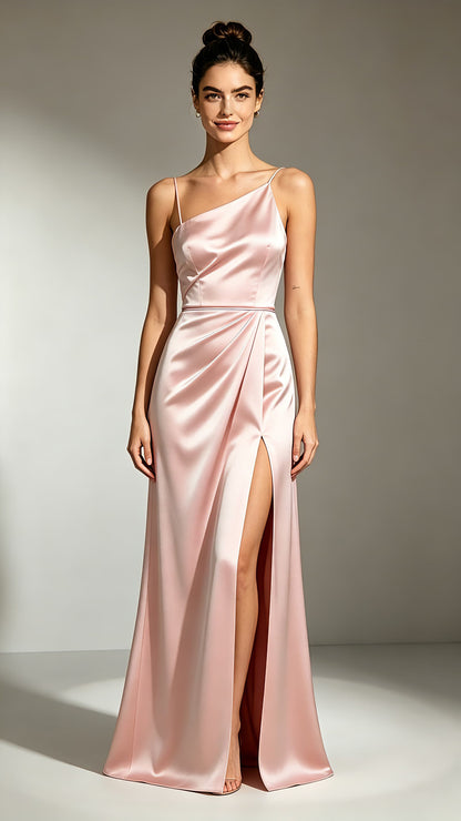 Romantic Mermaid Pink Evening Gowns Straps Satin Maxi Dress LFNL0807