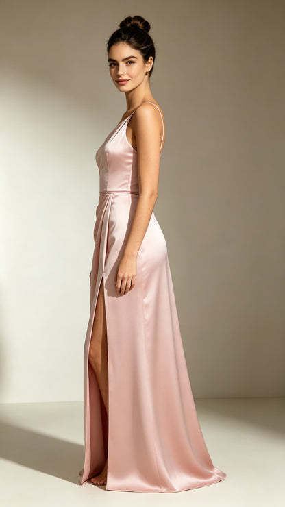 Romantic Mermaid Pink Evening Gowns Straps Satin Maxi Dress LFNL0807