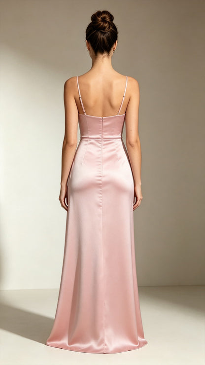 Lovely Mermaid Pink Evening Gowns Straps Satin Maxi Dress LFNL0749