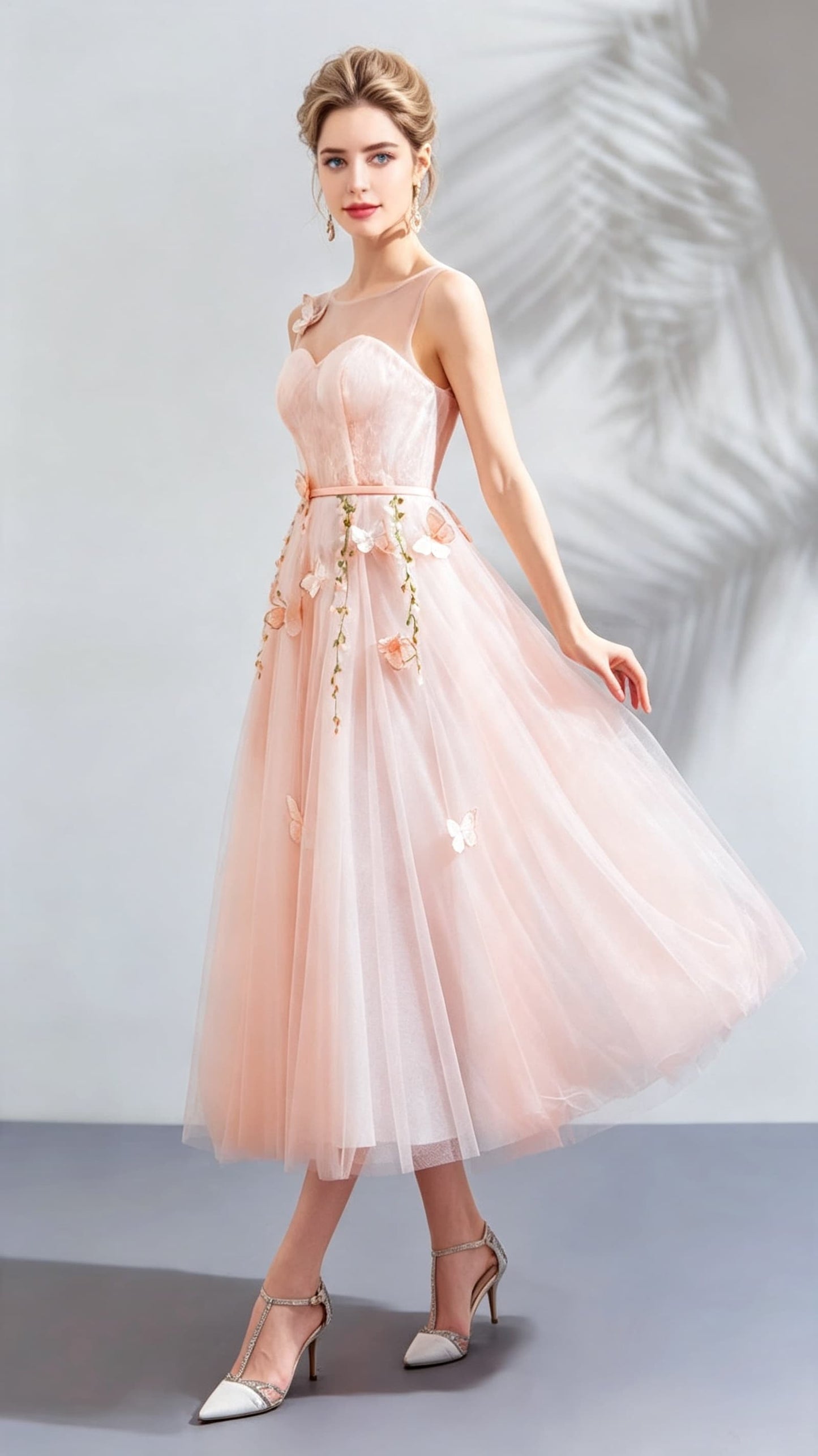 Soft A-line Pink Evening Dress Round Neck Tulle Short Formal Dress LFNC0416