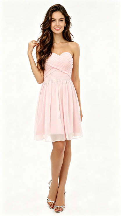 Beautiful A-line Pink Evening Dress Sweatheart Chiffon Short Formal Dress LFNL0538