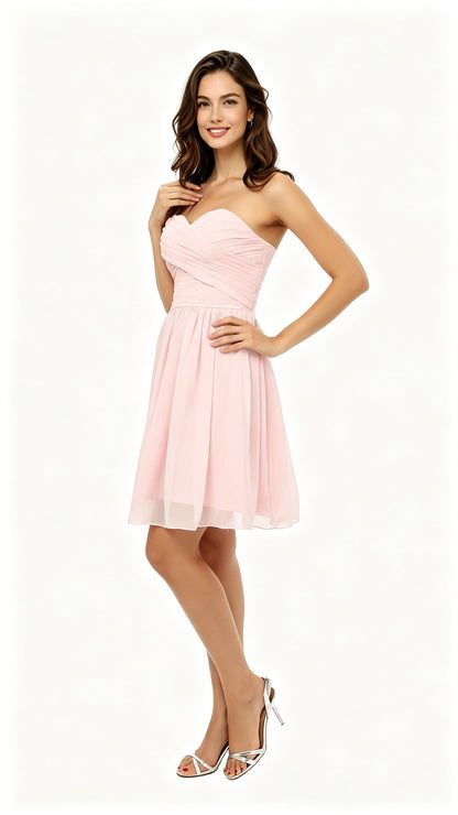 Beautiful A-line Pink Evening Dress Sweatheart Chiffon Short Formal Dress LFNL0538