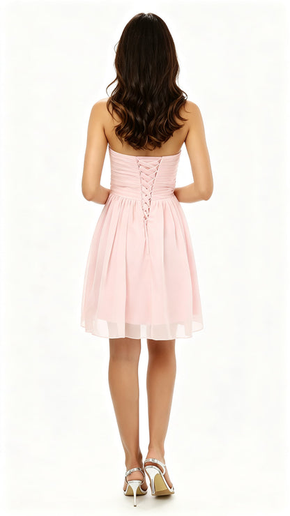 Beautiful A-line Pink Evening Dress Sweatheart Chiffon Short Formal Dress LFNL0538