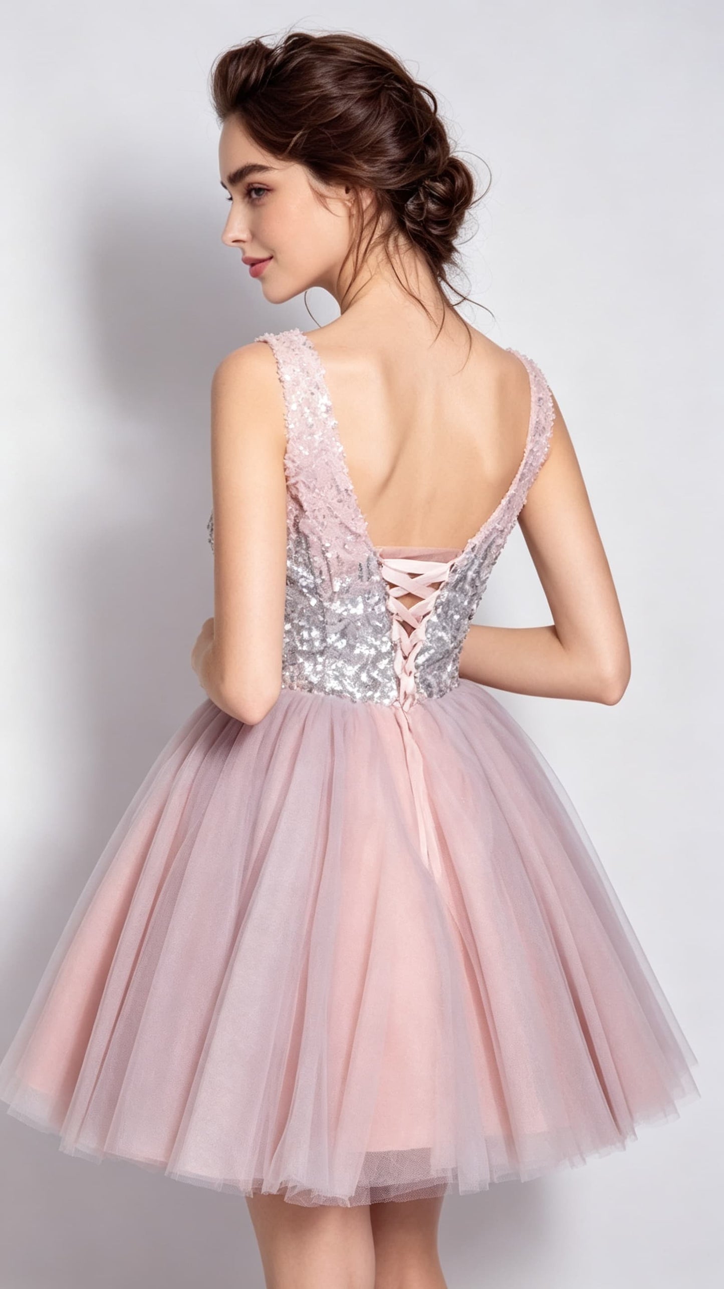 Soft A-line Pink Evening Dress V Neck Organza Short Formal Dress LFNC0151