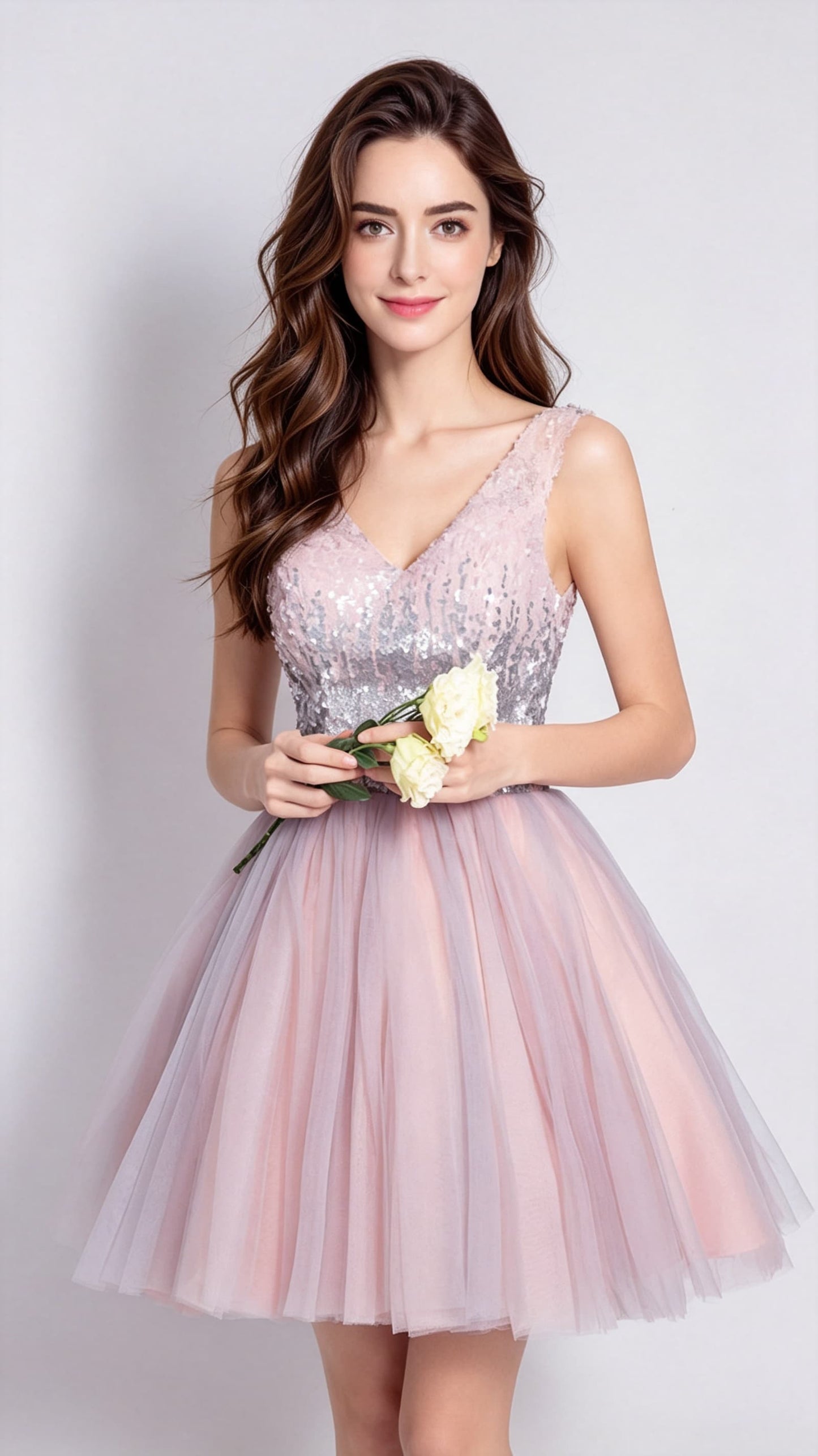 Soft A-line Pink Evening Dress V Neck Organza Short Formal Dress LFNC0151