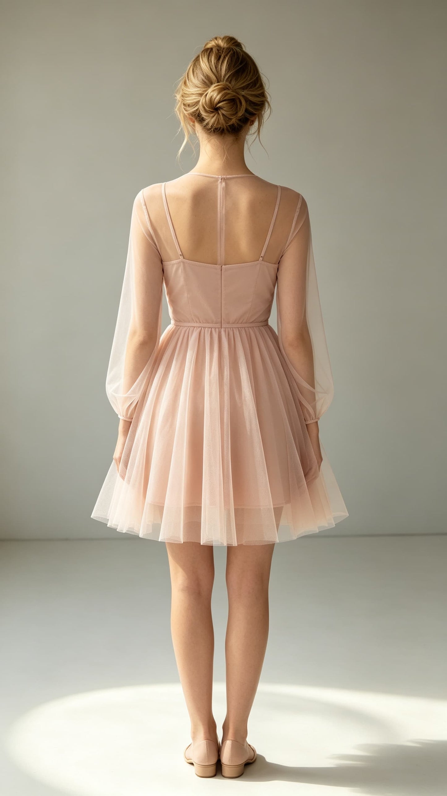 Eye-catching A-line Pink Evening Gowns V Neck Tulle Mini Gowns LFNL0777