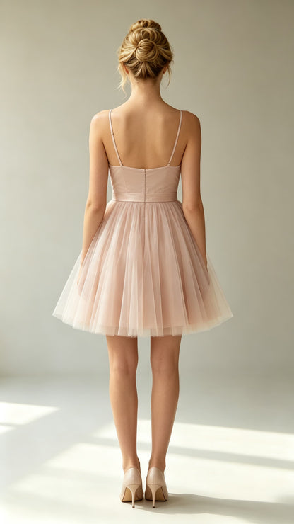 Polished A-line Pink Homecoming Dress Straps Tulle Mini Gowns LFNL0774