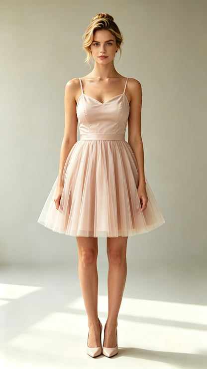 Polished A-line Pink Homecoming Dress Straps Tulle Mini Gowns LFNL0774