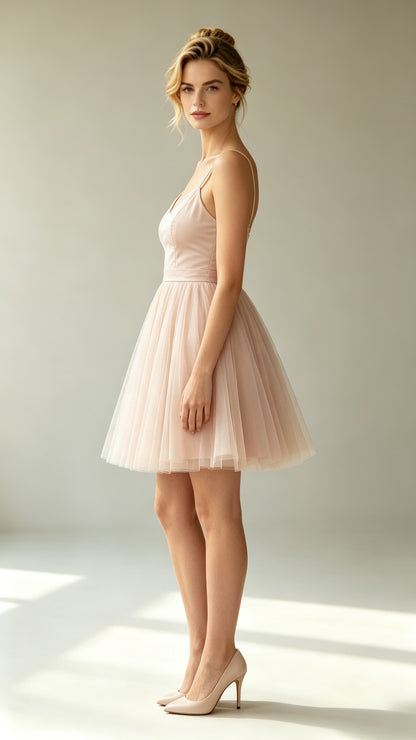 Polished A-line Pink Homecoming Dress Straps Tulle Mini Gowns LFNL0774