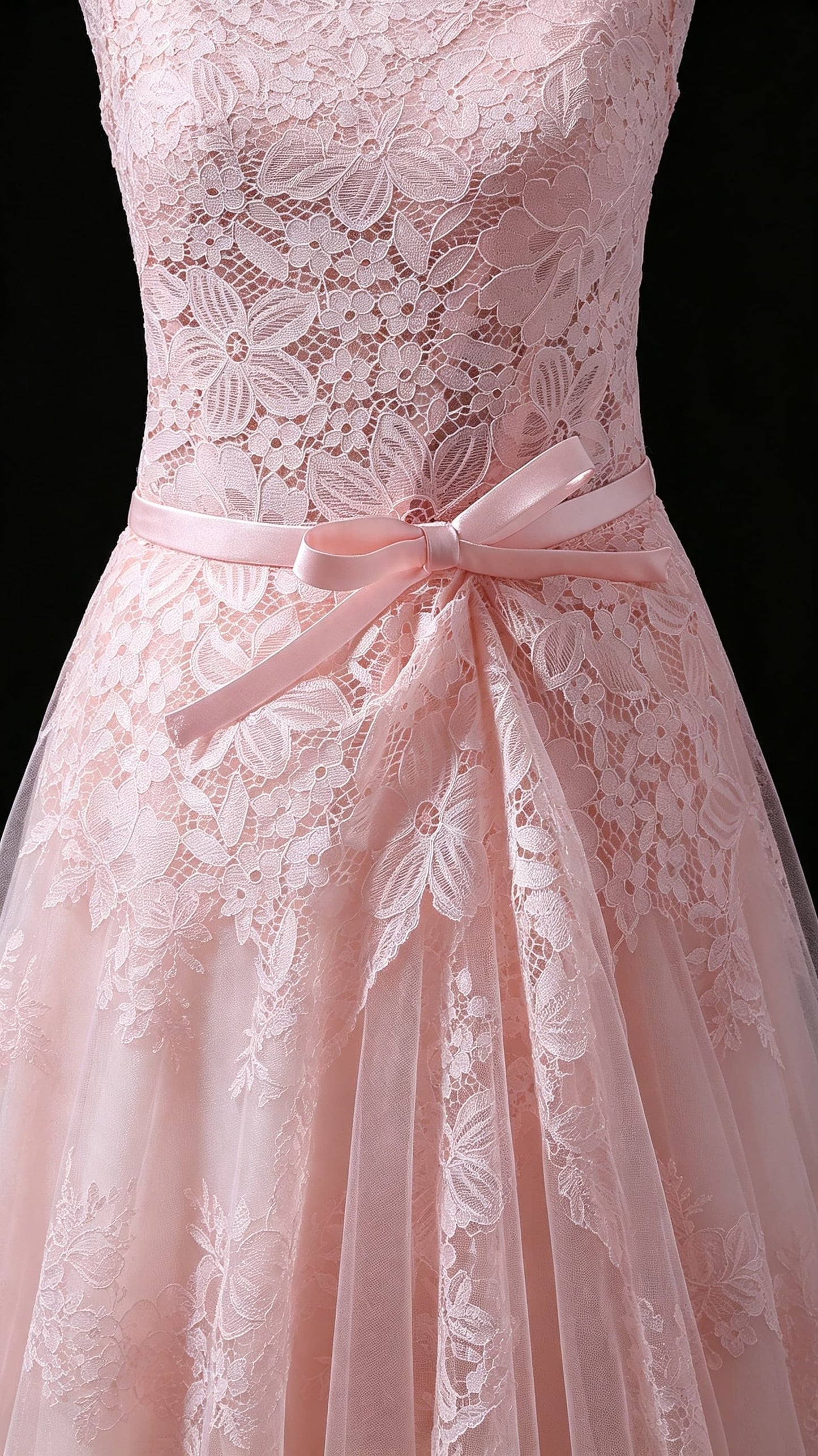 Gorgeous A-line Blush Pink  Evening Dress Round Neck Lace Tulle Maxi Dress LFNL0624