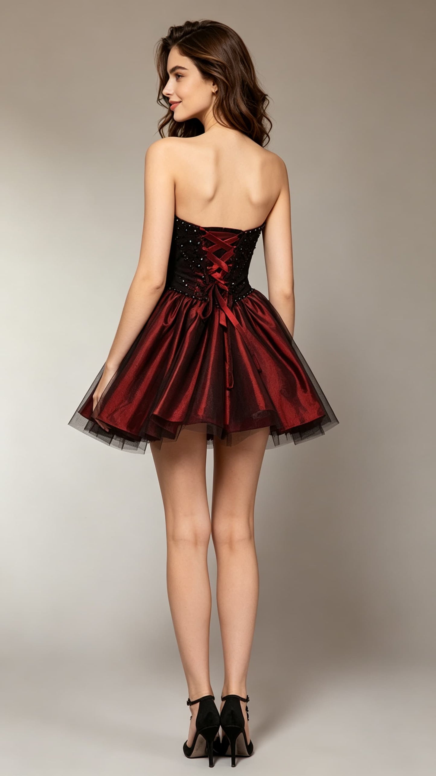 Timeless Strapless Red Cocktail Dress Tulle Short Formal Dress LFNC0045