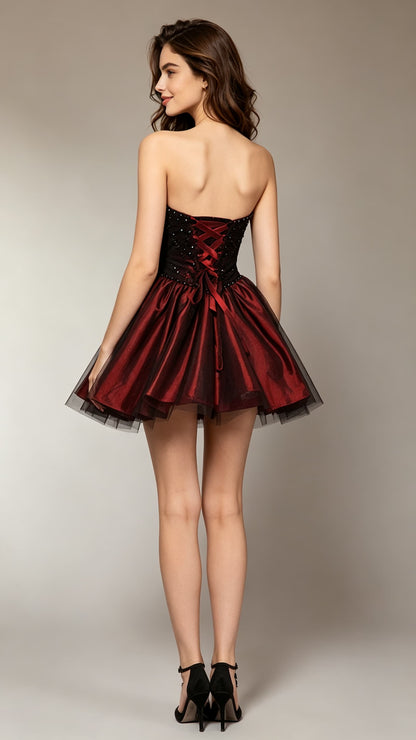 Timeless Strapless Red Cocktail Dress Tulle Short Formal Dress LFNC0045