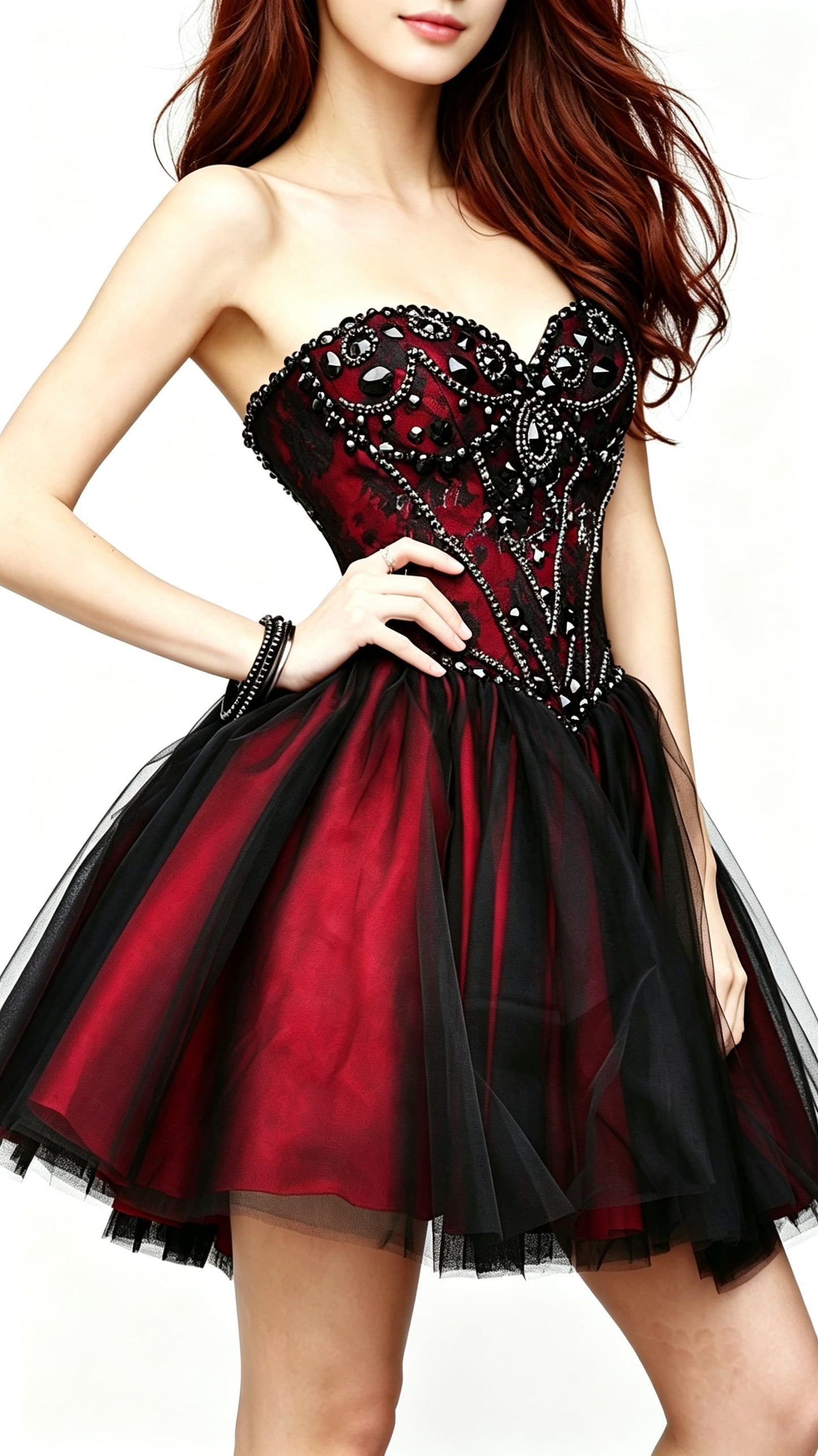 Timeless Strapless Red Cocktail Dress Tulle Short Formal Dress LFNC0045