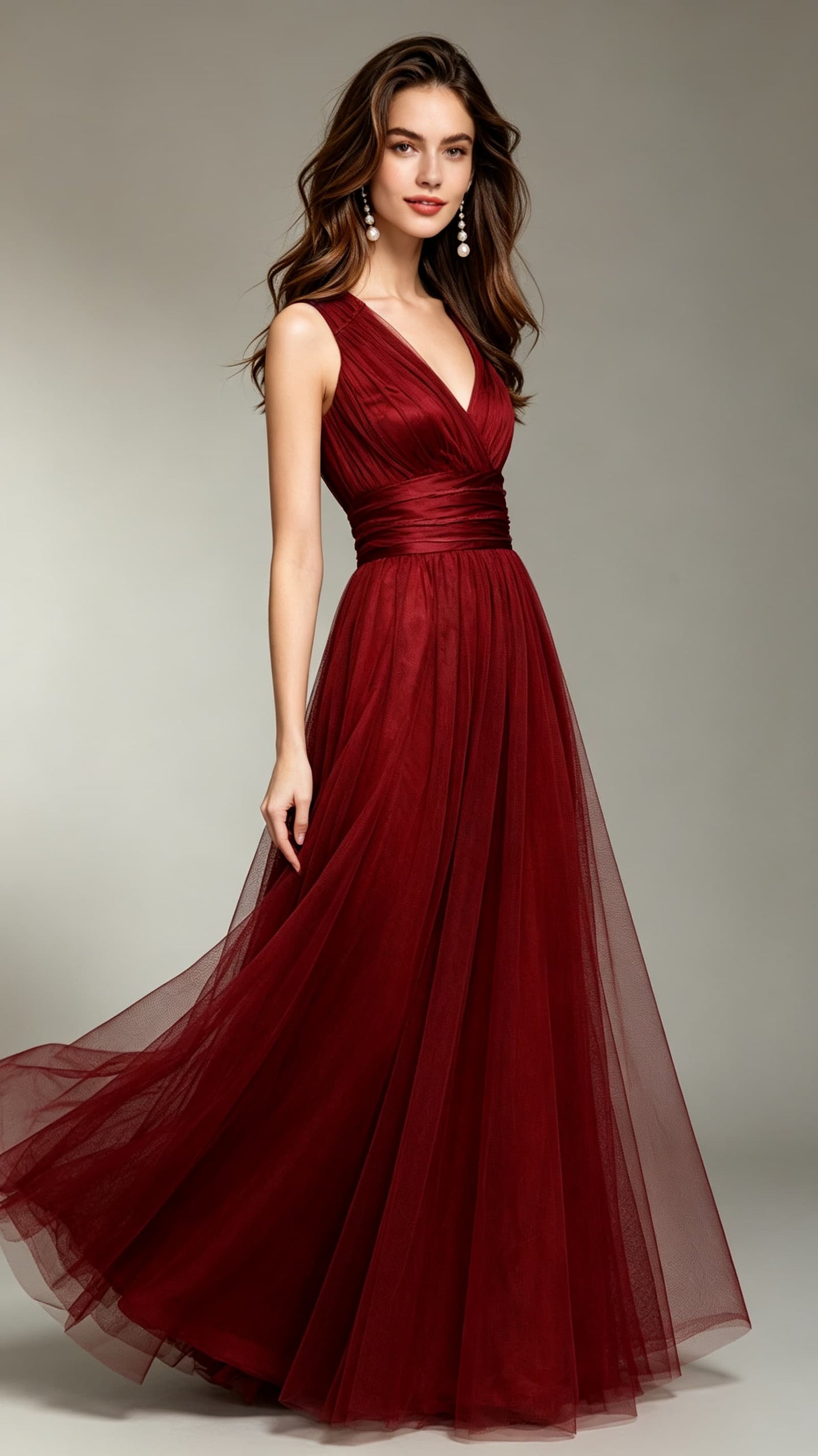 Soft A-line Dark Red Bridesmaid Dress Chiffon Long Formal Dress LFNC0107