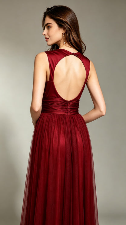 Soft A-line Dark Red Bridesmaid Dress Chiffon Long Formal Dress LFNC0107