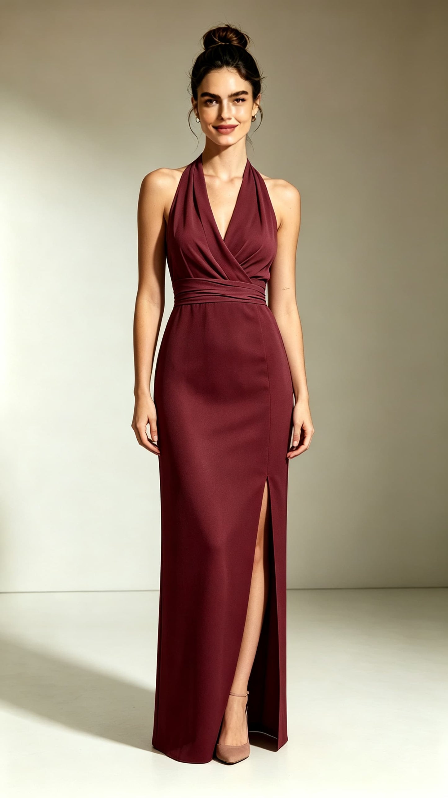 Romantic Mermaid Red Evening Gowns Halter Polyester Maxi Dress LFNL0768
