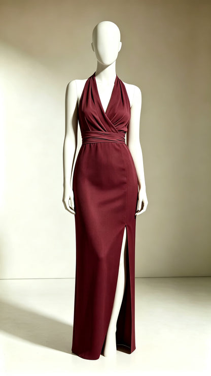 Romantic Mermaid Red Evening Gowns Halter Polyester Maxi Dress LFNL0768