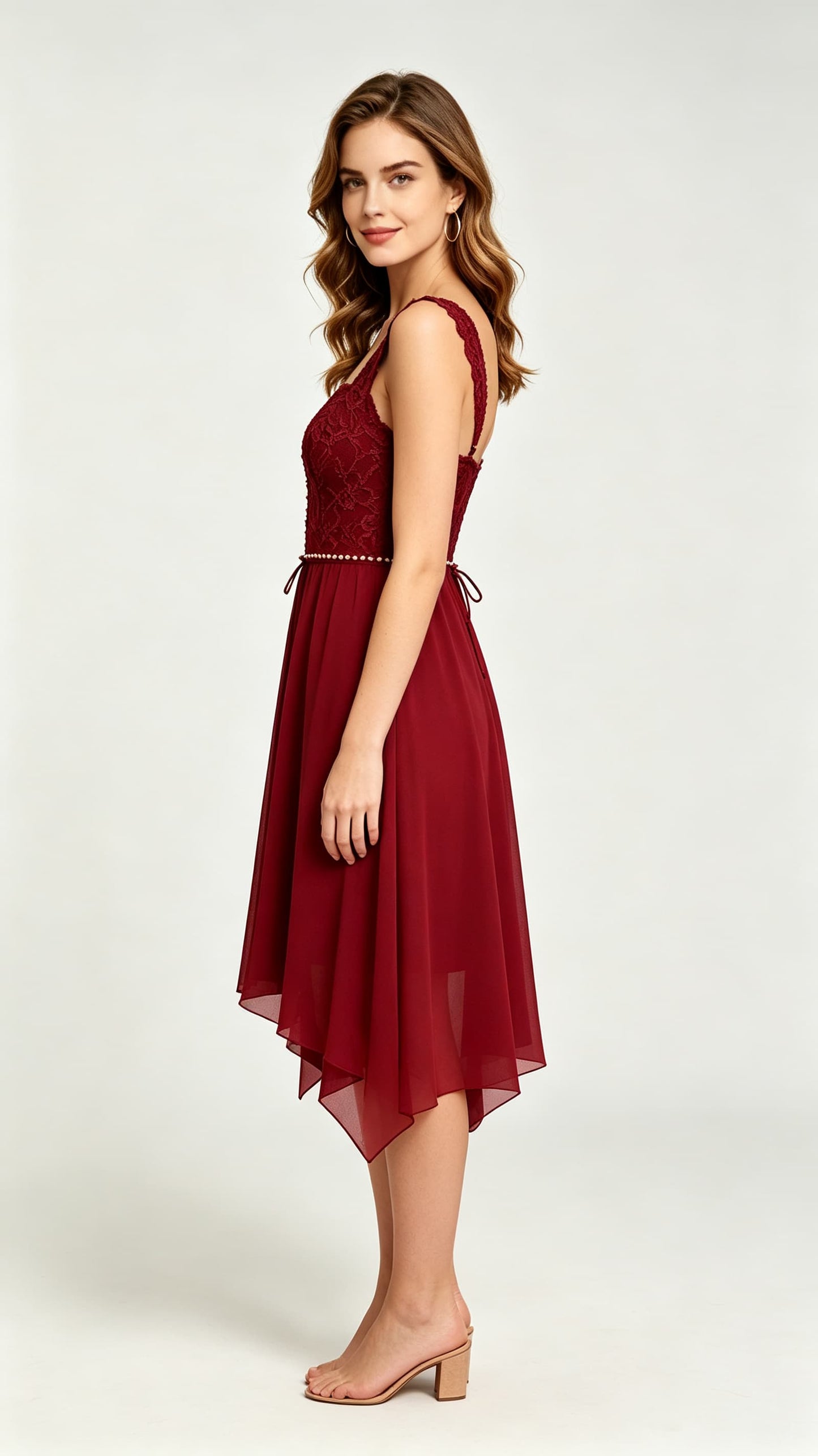 Effortless A-line Red Evening Gowns Straps Lace Chiffon Maxi Dress LFNL0693