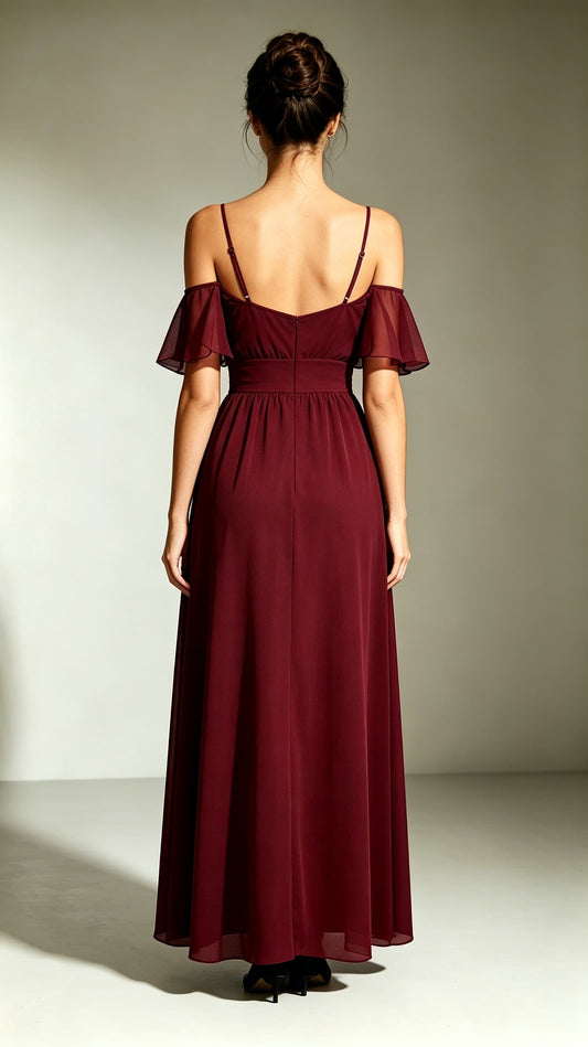 Eye-catching A-line Red Evening Gowns Straps Chiffon Maxi Dress LFNL0773
