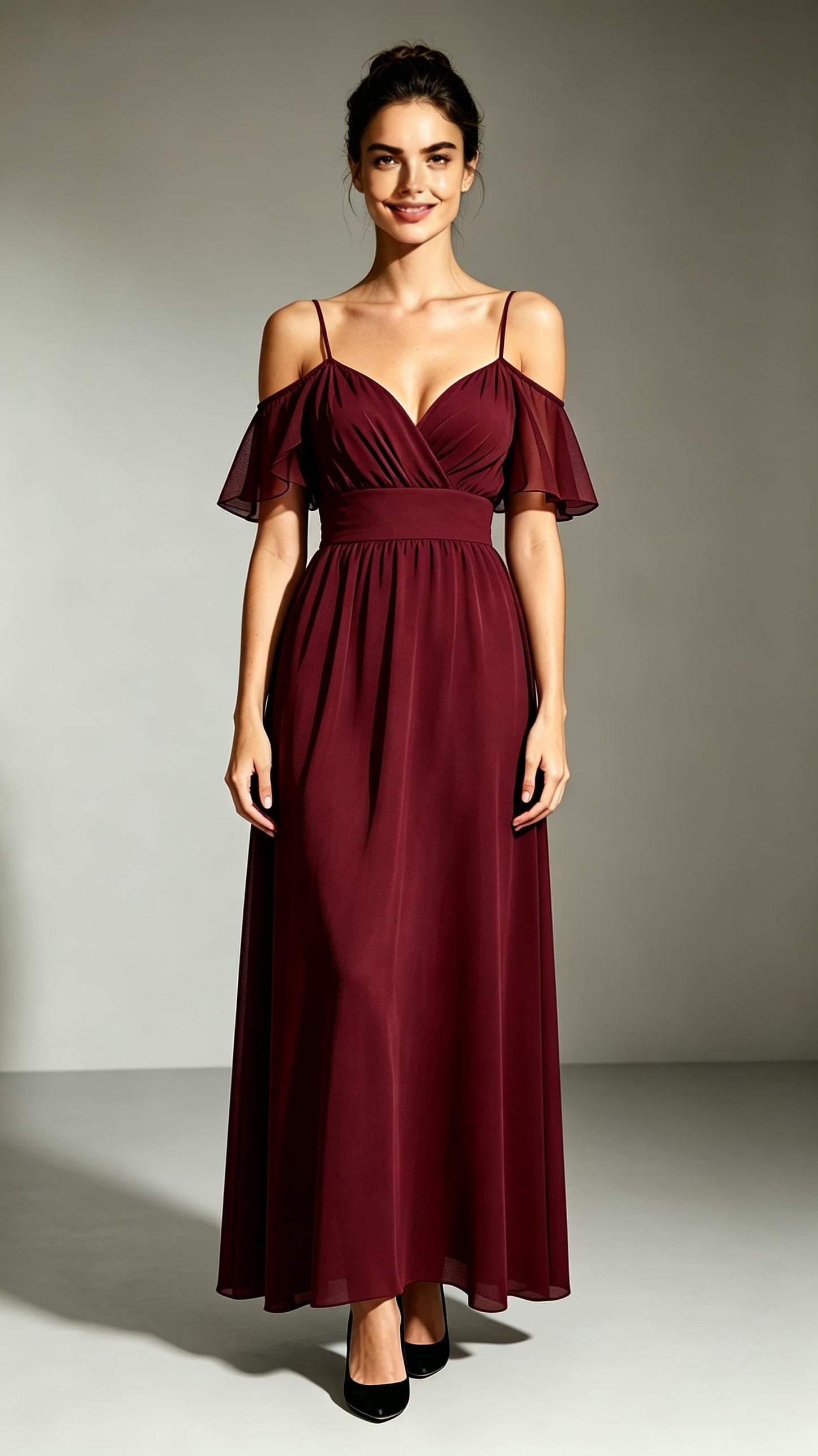 Eye-catching A-line Red Evening Gowns Straps Chiffon Maxi Dress LFNL0773