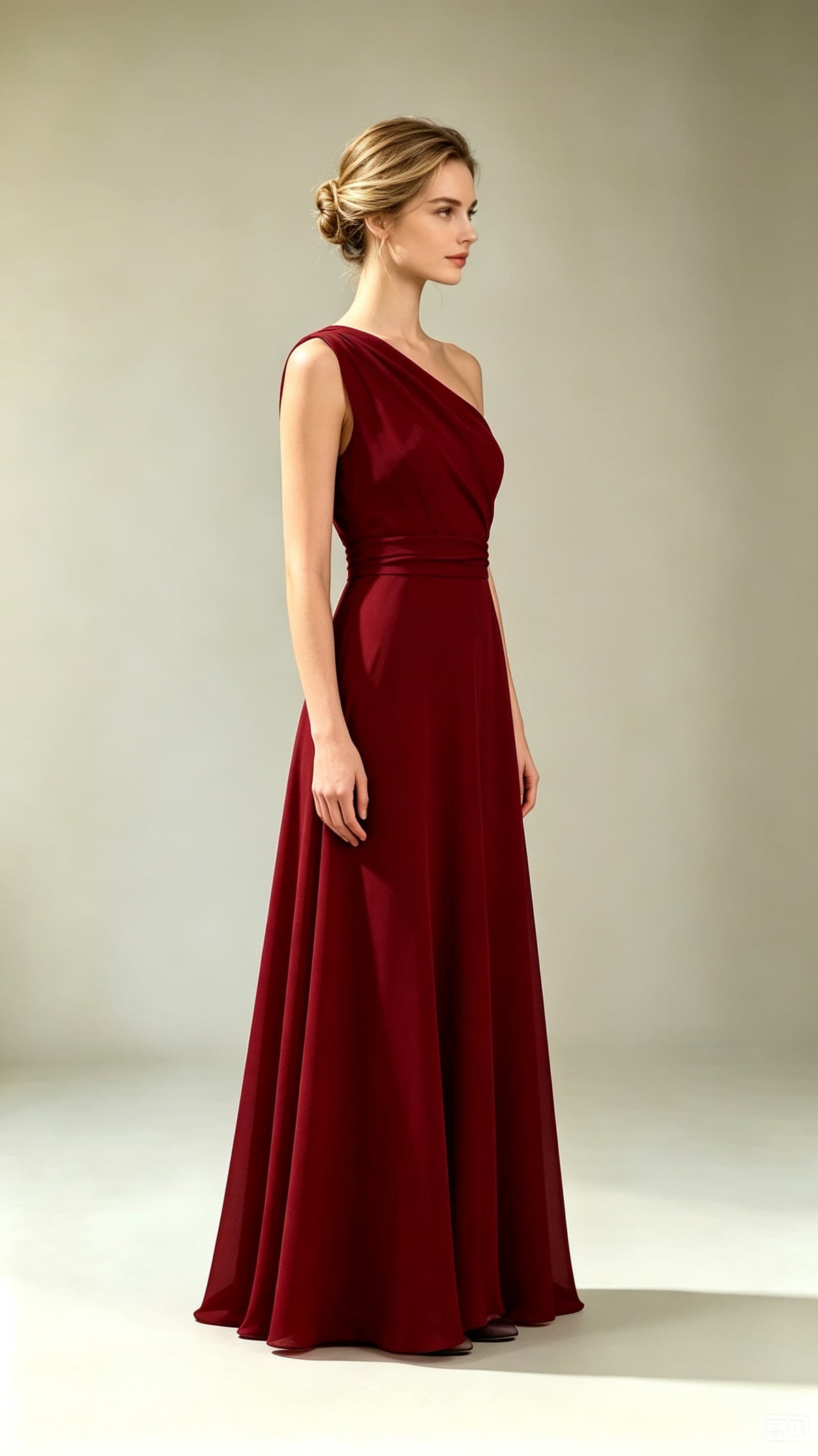 Dreamy A-line Red Evening Gowns One Shoulder Polyester Maxi Dress LFNL0801