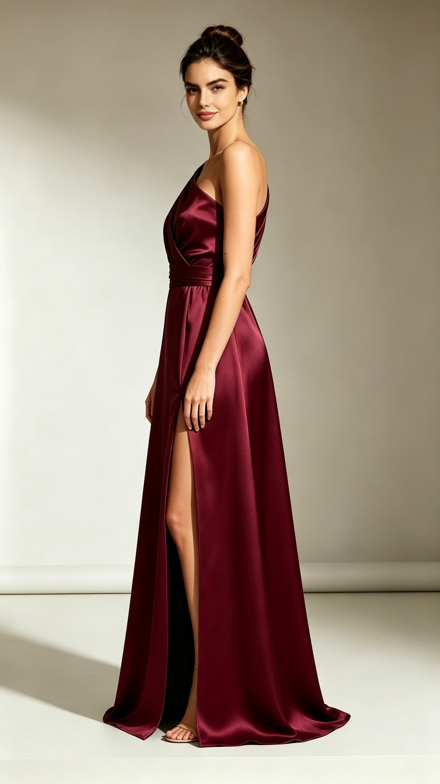 Elegant A-line Red Evening Gowns One Shoulder Satin Maxi Dress LFNL0767