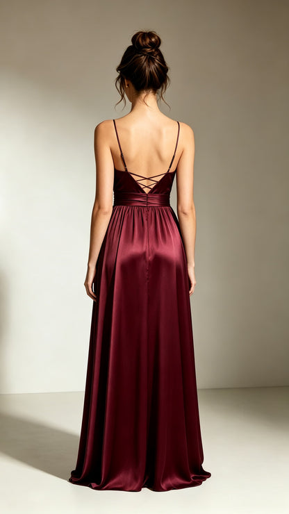 Dreamy A-line Red Evening Gowns Straps Satin Maxi Dress LFNL0766