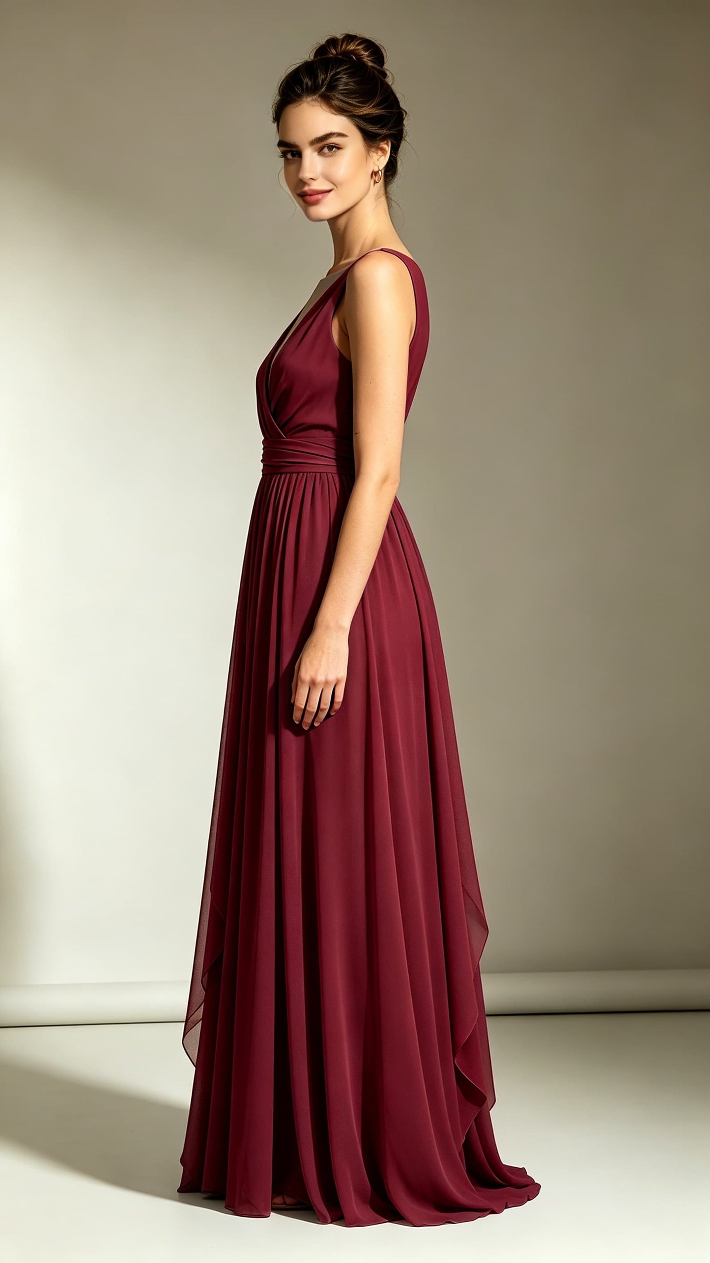 Chic A-line Red Evening Gowns Round neck Chiffon Maxi Dress LFNL0764