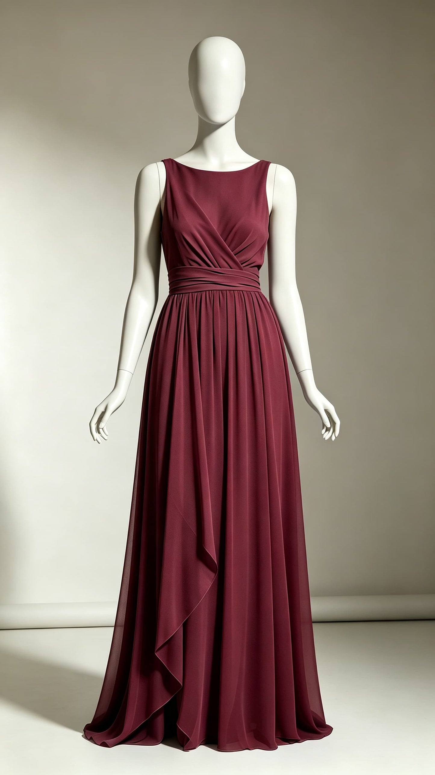Chic A-line Red Evening Gowns Round neck Chiffon Maxi Dress LFNL0764