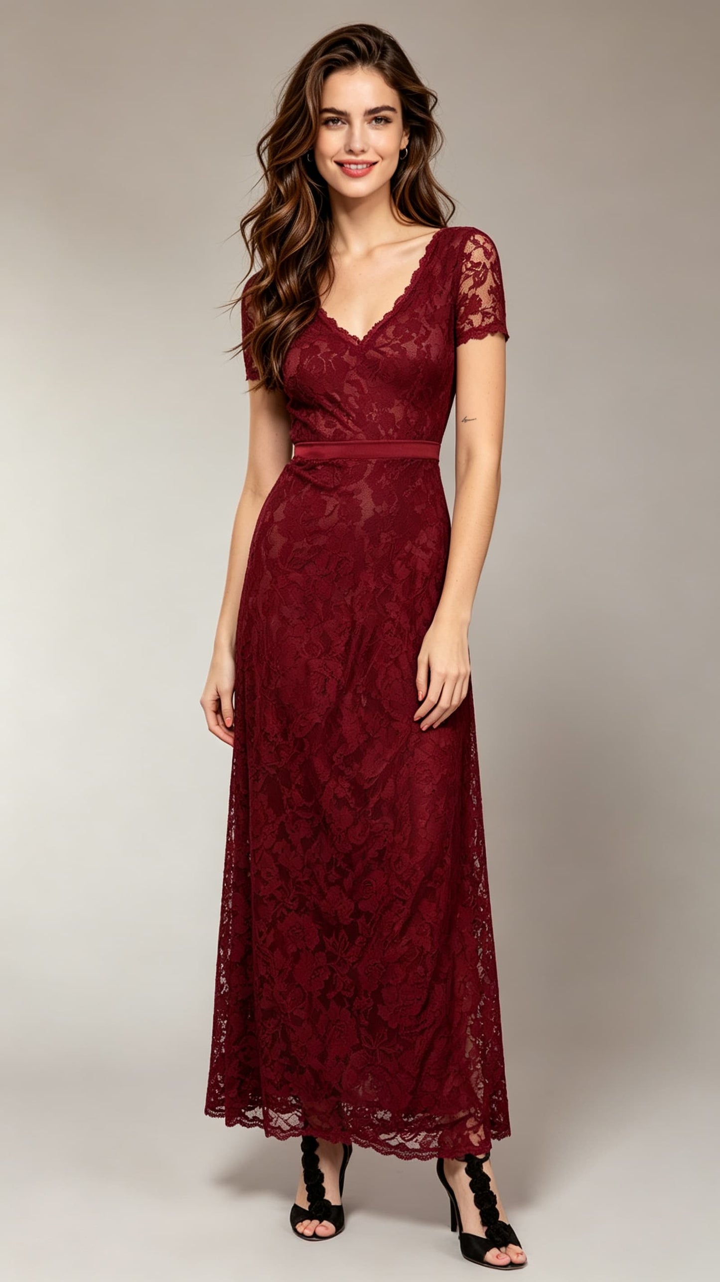 Classy A-line Dark Red Bridesmaid dress Lace Long Formal Dress LFNC0079