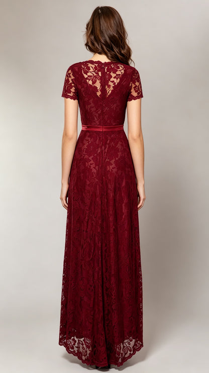 Classy A-line Dark Red Bridesmaid dress Lace Long Formal Dress LFNC0079