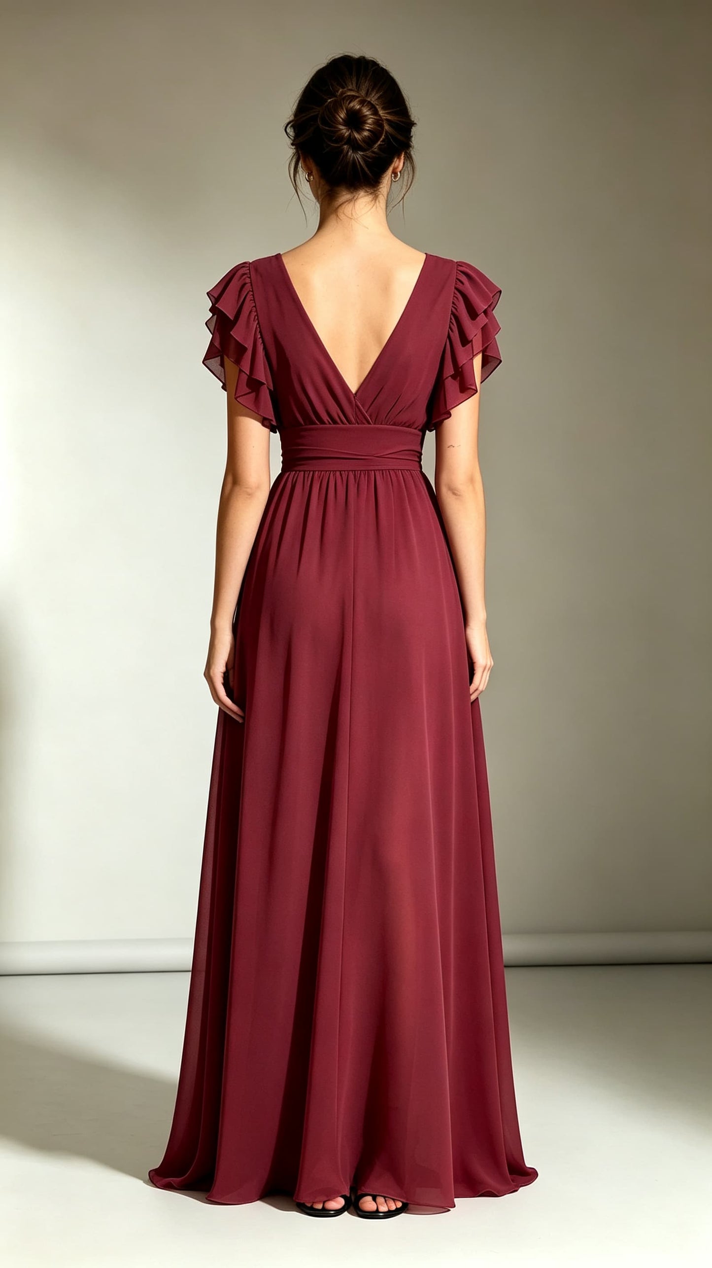 Flattering A-line Red Evening Gowns V Neck Chiffon Maxi Dress LFNL0769