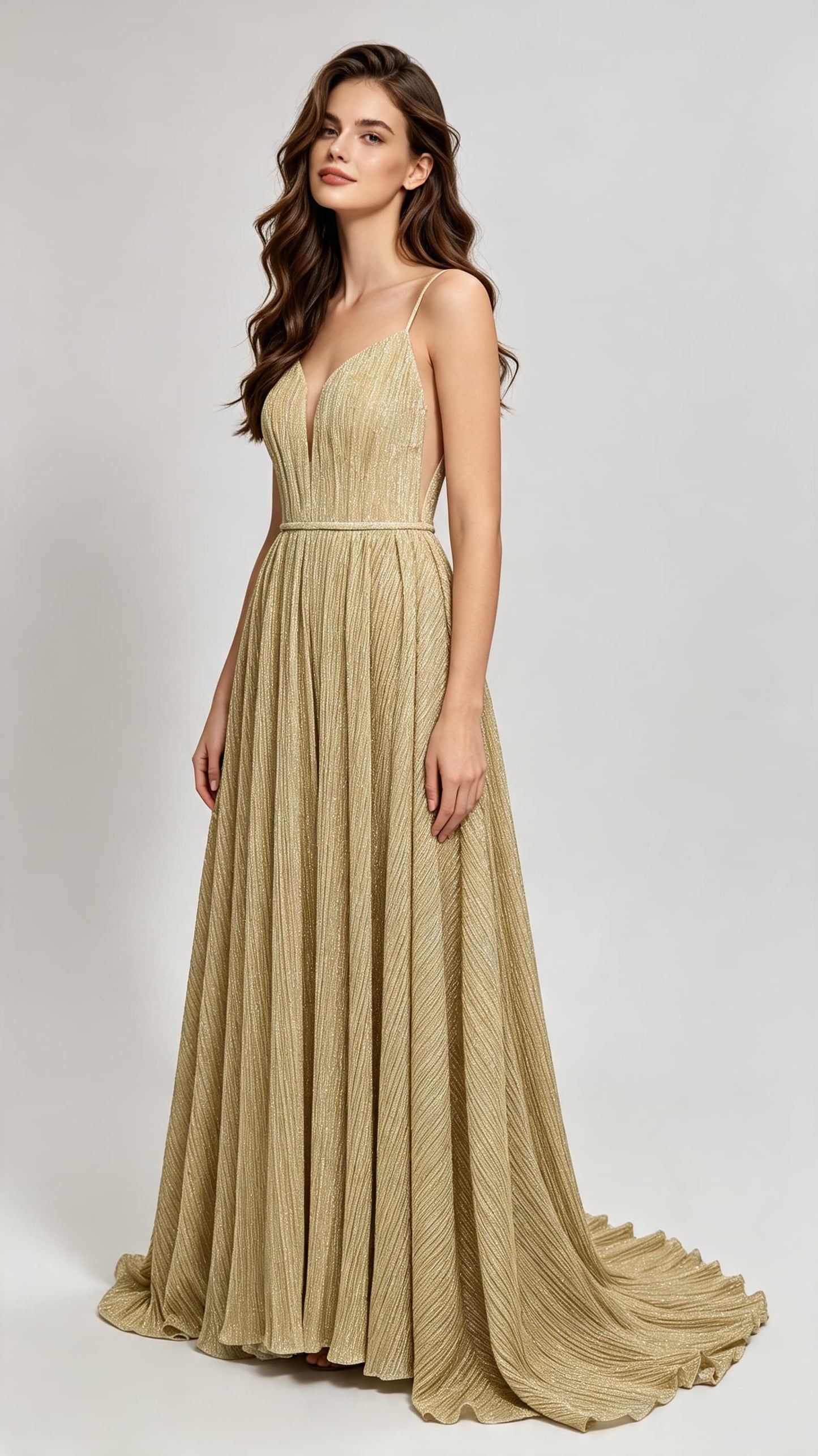 Lightweight A-line Yellow Evening Dress Straps Spandex Long Formal Dress LFNL0619