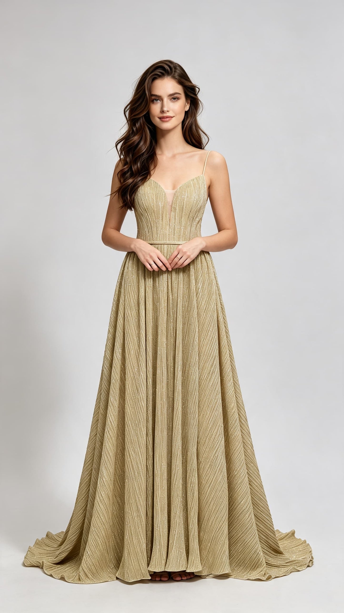 Lightweight A-line Yellow Evening Dress Straps Spandex Long Formal Dress LFNL0619