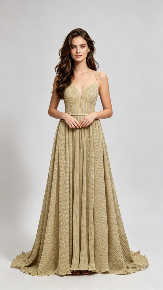 Lightweight A-line Yellow Evening Dress Straps Spandex Long Formal Dress LFNL0619